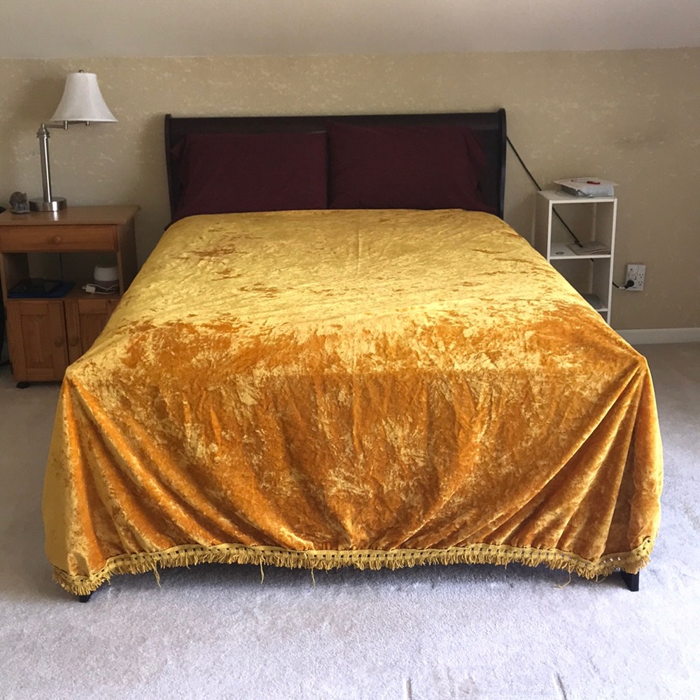Vintage Goldenrod velvet bedspread queen/king